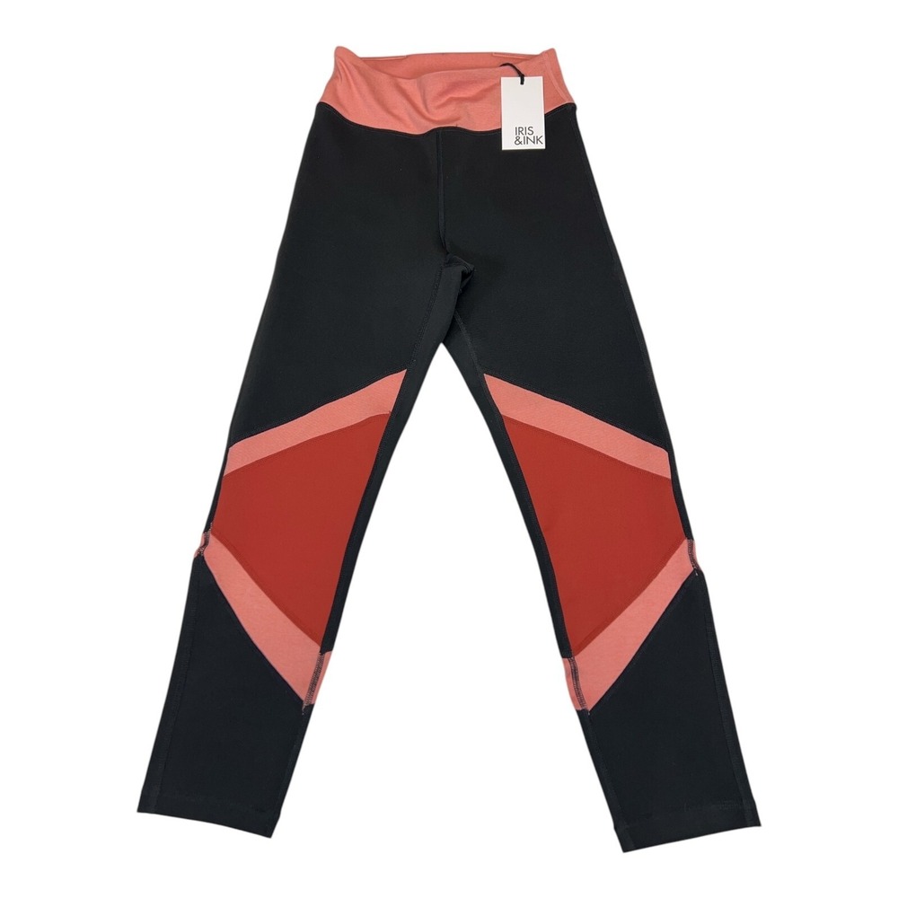 Iris & Ink Activewear Leggings Women's XS Black Coral Mix Yoga Pants Athleisure